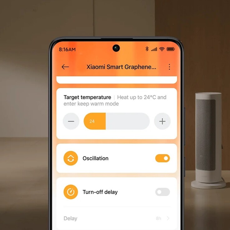 The Xiaomi Smart Graphene Heater can be controlled via the Xiaomi Home app. (Image source: Xiaomi)