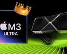 The Apple M3 Ultra SoC shines in early GFXBench results, trading blows with high-end desktop GPUs from Nvidia and AMD. (Image source: Apple, Nvidia, edited)