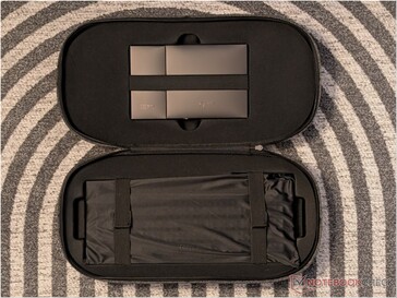Hyzen keyboard and accessories secured within the case.