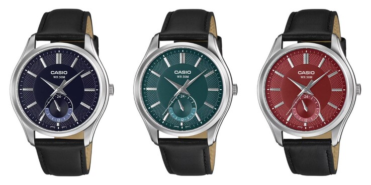 From left to right: the Casio MTP-B315L-2AV, MTP-B315L-3AV and MTP-B315L-4AV watches