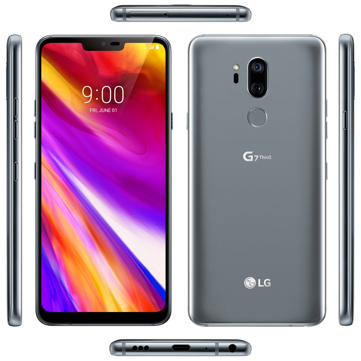 The LG G7 ThinQ features a notched display, but retains the headphone jack. (Source: Evan Blass)