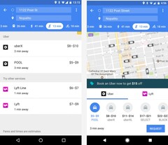 Google Maps without and with Uber integration back in January 2017, feature removed in June 2018