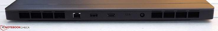 Back: RJ45-LAN, USB-A 3.0, HDMI, USB-C 3.0 with DisplayPort, DC power