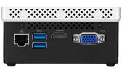 Rear I/O of the Gigabyte BRIX BLCE-4000C (fanless) and BLCE-4105C (active). (Source: Gigabyte)