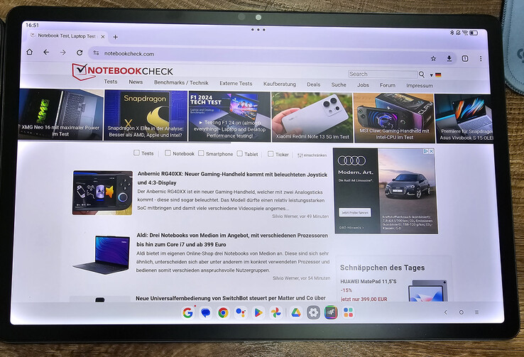 Matte display (Lenovo Tab P12 matte) with weak light source