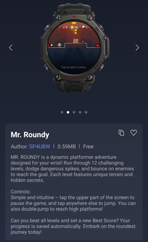 The Mr. Roundy Mini App for Amazfit smartwatches