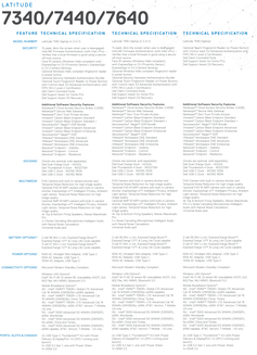 Dell Latitude 7340, 7440, and 7640 - Specifications contd. (Source: Dell)