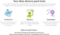 Microsoft Visual Studio 2019 official launch website, April 2 event details