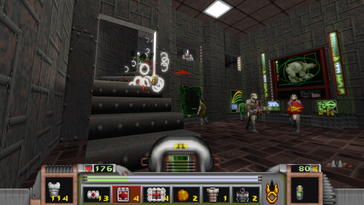 The visual similarities to Doom are no coincidence: Both games are based on the id Tech 1 engine. (Pictured: A screenshot from Strife)