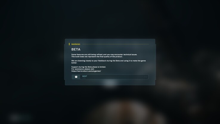 The beta warning screen confirms this is a work in progress build that does not reflect the final quality of the game.