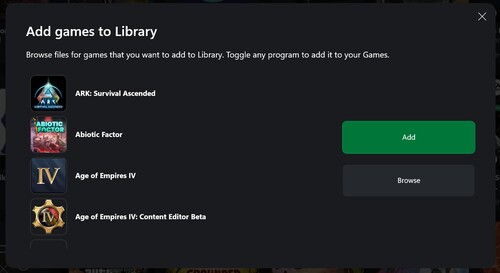 Adding game in Xbox app is shown