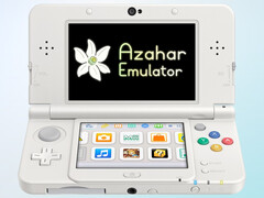 Nintendo 3DS emulator Azahar logo on 3DS console screen