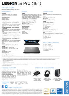 Lenovo Legion 5i Pro - Specifications. (Image Source: Lenovo)