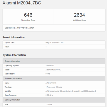 "Bomb" sample. (Image source: Geekbench via @xiaomishka)