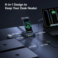 The Baseus Nomos NH21 6-in-1 GaN desktop charging station can charge up to six devices simultaneously (Image source: Baseus)