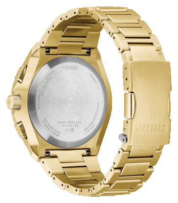 Rear view of the Citizen Promaster Skyhawk A-T JY8144-50E showing its stainless steel caseback with Promaster and Eco-Drive branding.