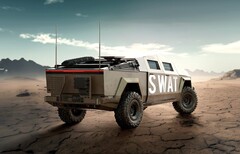 Rendering of a modified Tesla Cybertruck. The Las Vegas Metropolitan Police Department has been gifted 10 units of the electric pickup truck (Image source: Sheriff_LVMPD on X)