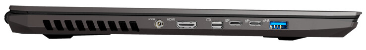 Left side: power, HDMI 2.0, Mini DisplayPort 1.4 (supports G-Sync), 2x USB 3.2 Gen 2 (Type C), USB 3.2 Gen 1 (Type A)
