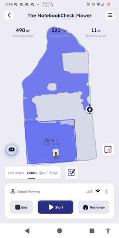 Zone mowing the front yard and testing auto object detection