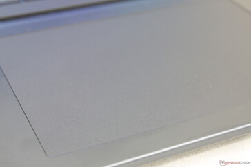 Large clickpad and palm rests readily attract fingerprints