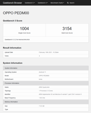 The OPPO Find X3: now possibly all over Geekbench. (Source: Geekbench)