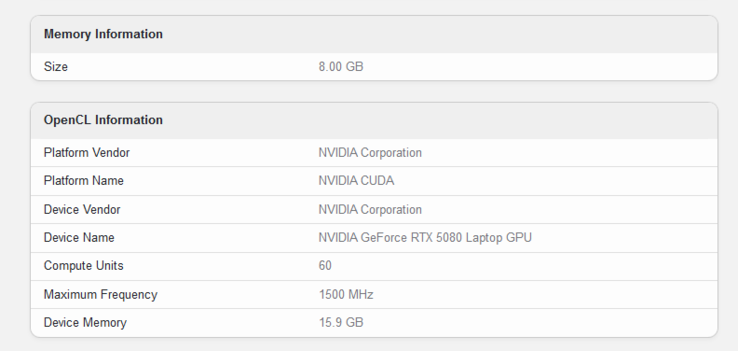 Nvidia GeForce RTX 5080 Geekbench listing (image source: Geekbench)
