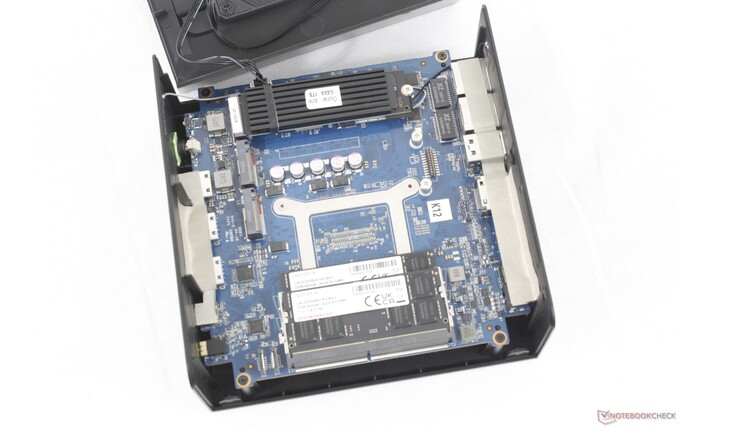 The K12 mini PC features triple M.2 slots and dual SODIMMs for upgradeable storage and memory. (Image source: Allen Ngo)