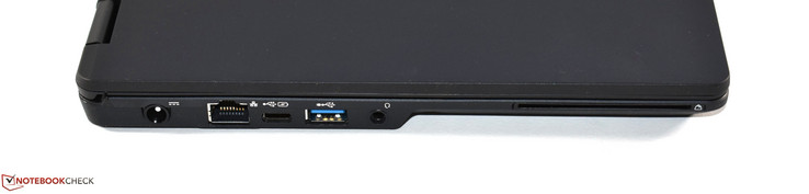 Left-hand side: power connector, RJ45 Ethernet, USB 3.1 Type-C Gen 1, USB 3.0 Type-A, 3.5 mm combined headphone and microphone jack