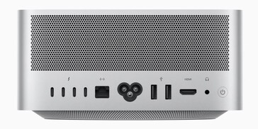 Back: 4x USB-C 4.0 with Thunderbolt 4 (40 Gbit/s, DisplayPort ALT mode), Ethernet (10 Gbit/s), power, USB-A 3.2 Gen.1 (5 Gbit/s), HDMI 2.1, 3,5 mm audio, power button