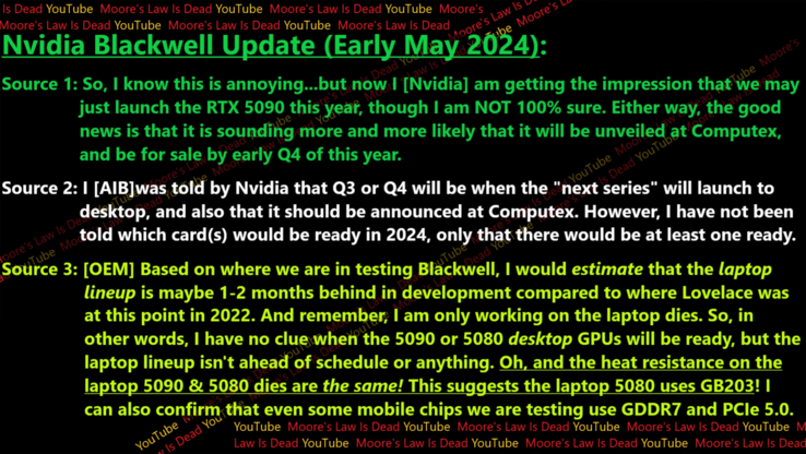Nvidia Blackwell laptop SKUs rumour (image via Moore's Law is Dead on YouTube)