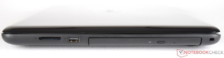 Right side: SD-card-reader, USB 2.0, DVD drive, Noble Security