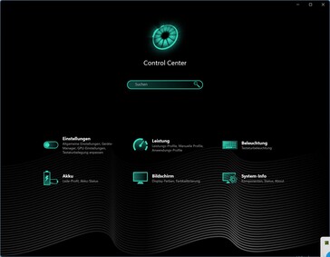 Control Center's main menu