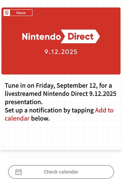 Nintendo Today! app interface is shown (Image source: screenshot, Nintendo Today! app)