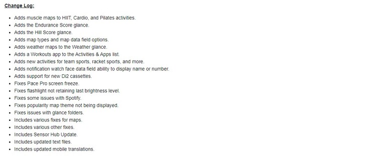 The Garmin Public The changelog for Garmin Beta Version 16.18. (Image source: Garmin)