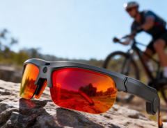 Rollme VistaView smart glasses on a rock.