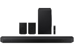 The HW-Q990D Dolby Atmos soundbar comes with two surround speaker and a wireless subwoofer (Image source: Samsung)