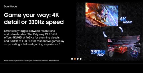 Dual mode for 32-inch Samsung Odyssey G7 4K OLED monitor shown