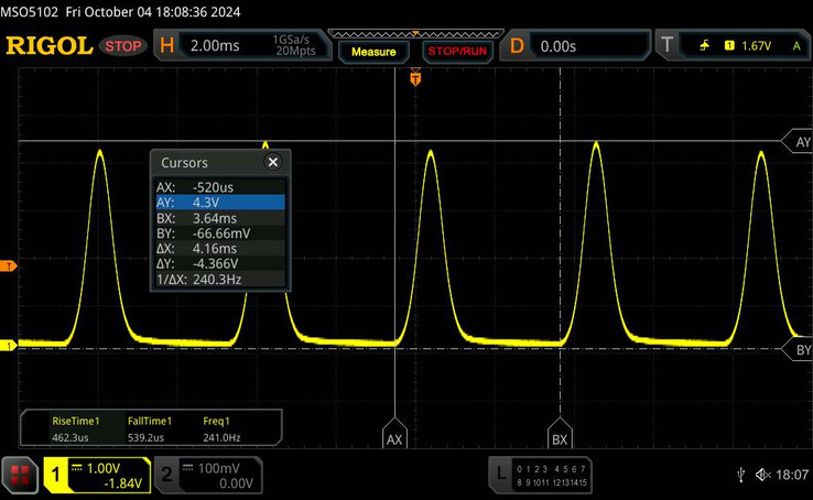 The Pixel 9 Pro XL demonstrates a 240 Hz PWM value. (Image source: Notebookcheck)
