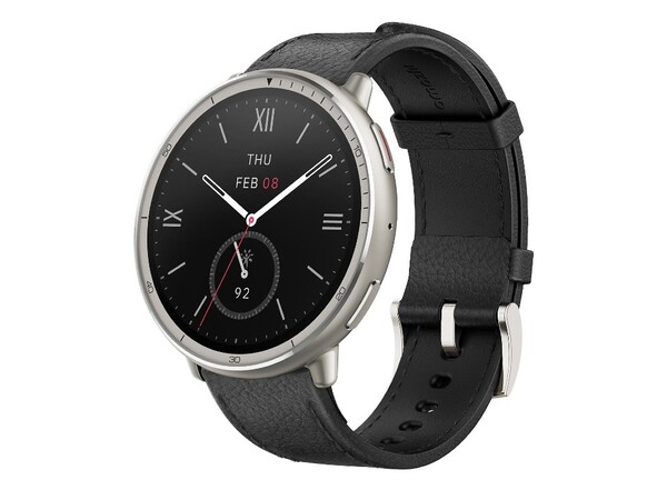 The Amazfit Active 2 Premium Edition has sapphire glass protection and leather straps. (Image source: Amazfit)