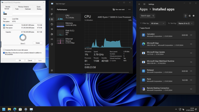 15 GB of storage, 2 GB RAM used, 80 processes and only 7 apps. The way Windows 11 should be delivered out of the box. (Image source: Own)