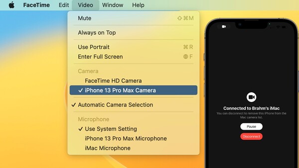 Pairing an iPhone to a Mac even works inside third-party video-calling apps like Microsoft Teams, Google Meet, and Zoom. (Image source: Apple/Own/Edited)