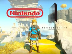 Link shown in Zelda game under Nintendo and Monolith Soft logos (Image source: Nintendo, Monolith Soft with edits)