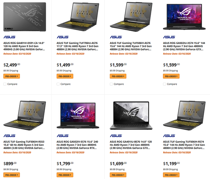 Ryzen 4000 laptops. (Image source: Newegg Canada/@momomo_us)