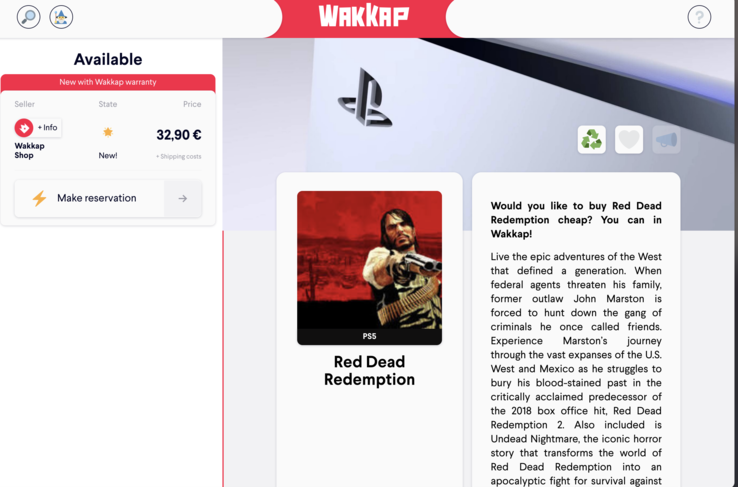 The Wakkap listing, showing a price of 32.90 euros.