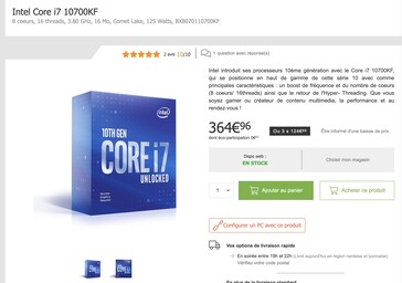 The Intel Core i7-10700KF costs 165 Euros (~$195) less than the AMD Ryzen 5 5800X on www.materiel.net
