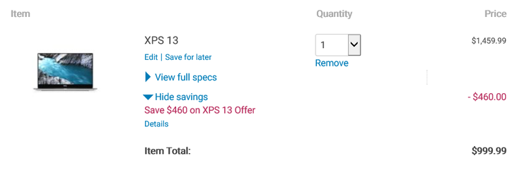 Discounted price does not include taxes. (Source: Dell)