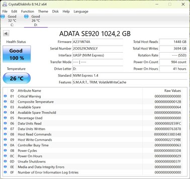 Performance check with the ADATA SE920 via USB-C