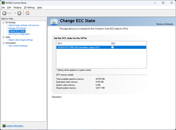 Nvidia Control Panel ECC mode