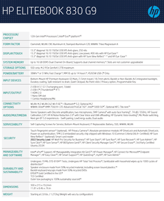 HP EliteBook 830 G9 - Specifications. (Source: HP)