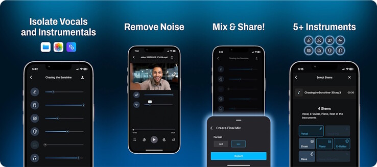 Gaudio Studio uses GSEP AI to eliminate background noise, or separate vocal and instruments stems on smartphones. (Image source: Gaudio Lab)